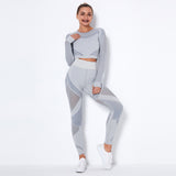 2Pcs Women Yoga Suit Crop Top+Leggings Hollow Pants Gym Set Outfit Sportswear