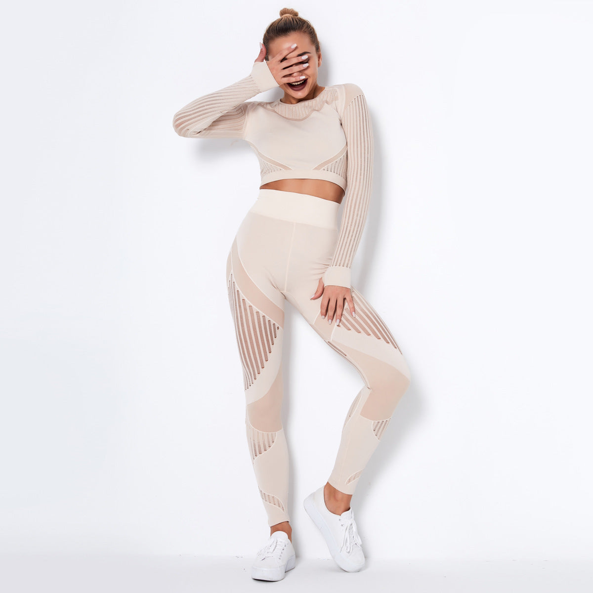 2Pcs Women Yoga Suit Crop Top+Leggings Hollow Pants Gym Set Outfit Sportswear