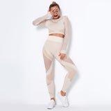 2Pcs Women Yoga Suit Crop Top+Leggings Hollow Pants Gym Set Outfit Sportswear