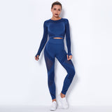 2Pcs Women Yoga Suit Crop Top+Leggings Hollow Pants Gym Set Outfit Sportswear