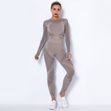 2Pcs Women Yoga Suit Crop Top+Leggings Hollow Pants Gym Set Outfit Sportswear