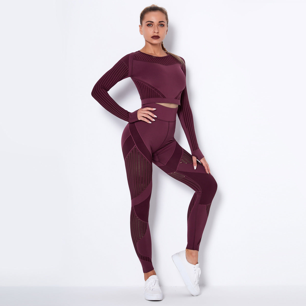 2Pcs Women Yoga Suit Crop Top+Leggings Hollow Pants Gym Set Outfit Sportswear
