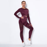 2Pcs Women Yoga Suit Crop Top+Leggings Hollow Pants Gym Set Outfit Sportswear