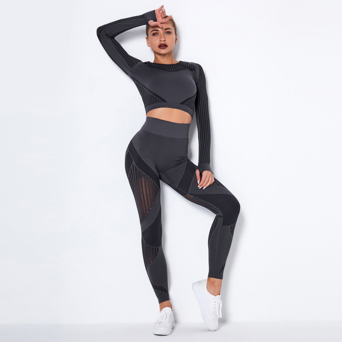 2Pcs Women Yoga Suit Crop Top+Leggings Hollow Pants Gym Set Outfit Sportswear