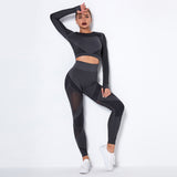 2Pcs Women Yoga Suit Crop Top+Leggings Hollow Pants Gym Set Outfit Sportswear