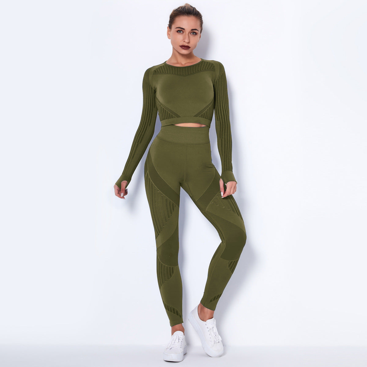 2Pcs Women Yoga Suit Crop Top+Leggings Hollow Pants Gym Set Outfit Sportswear