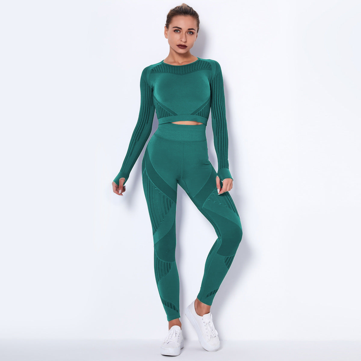 2Pcs Women Yoga Suit Crop Top+Leggings Hollow Pants Gym Set Outfit Sportswear