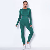 2Pcs Women Yoga Suit Crop Top+Leggings Hollow Pants Gym Set Outfit Sportswear