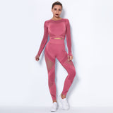 2Pcs Women Yoga Suit Crop Top+Leggings Hollow Pants Gym Set Outfit Sportswear