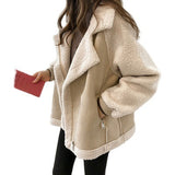 Womens Fashion Suede Jacket Women Short Lamb Velvet Motorcycle Jacket