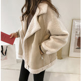 Womens Fashion Suede Jacket Women Short Lamb Velvet Motorcycle Jacket