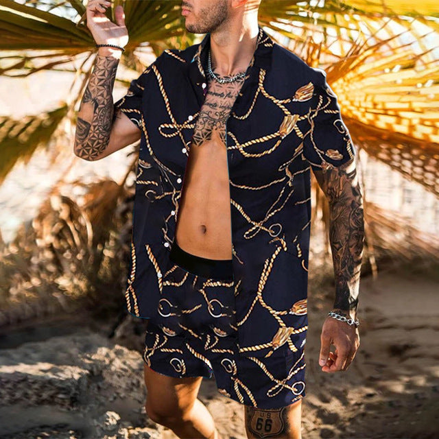 Mens Floral Shirt Beach Two Piece Suit New Fashion Men Sets