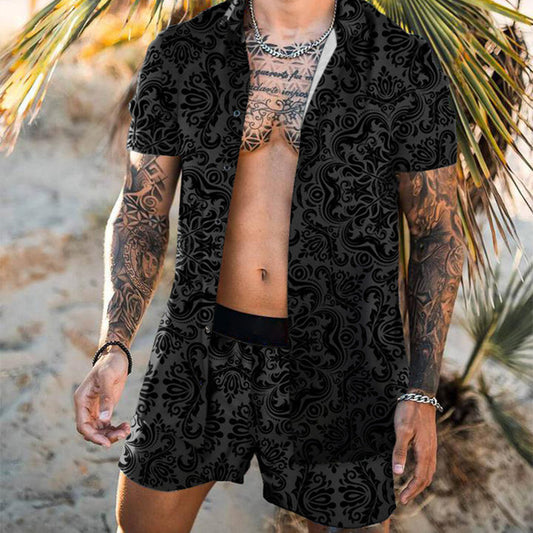 Mens Floral Shirt Beach Two Piece Suit New Fashion Men Sets