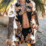Mens Floral Shirt Beach Two Piece Suit New Fashion Men Sets