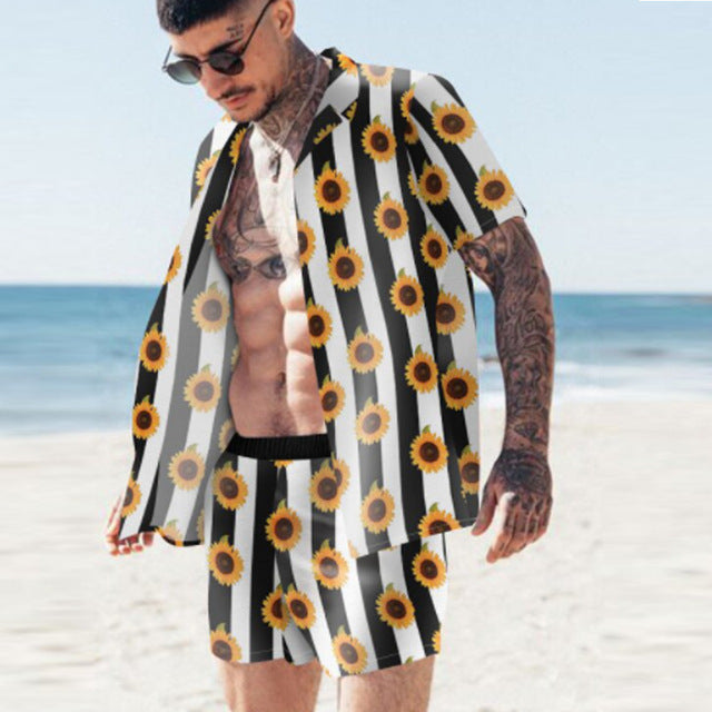 Mens Floral Shirt Beach Two Piece Suit New Fashion Men Sets