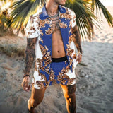 Mens Floral Shirt Beach Two Piece Suit New Fashion Men Sets