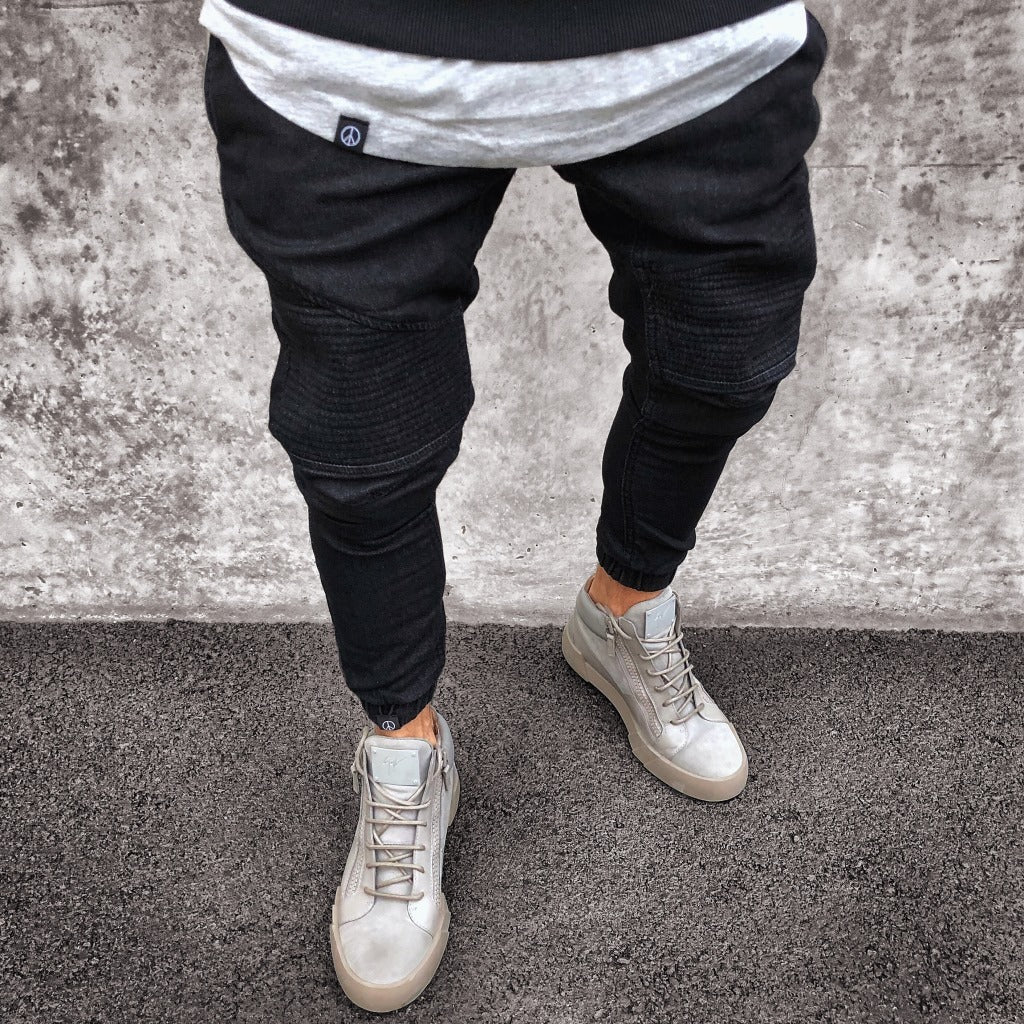 Mens Jeans Pants Slim Fit Blue Biker Look Mens Jeans