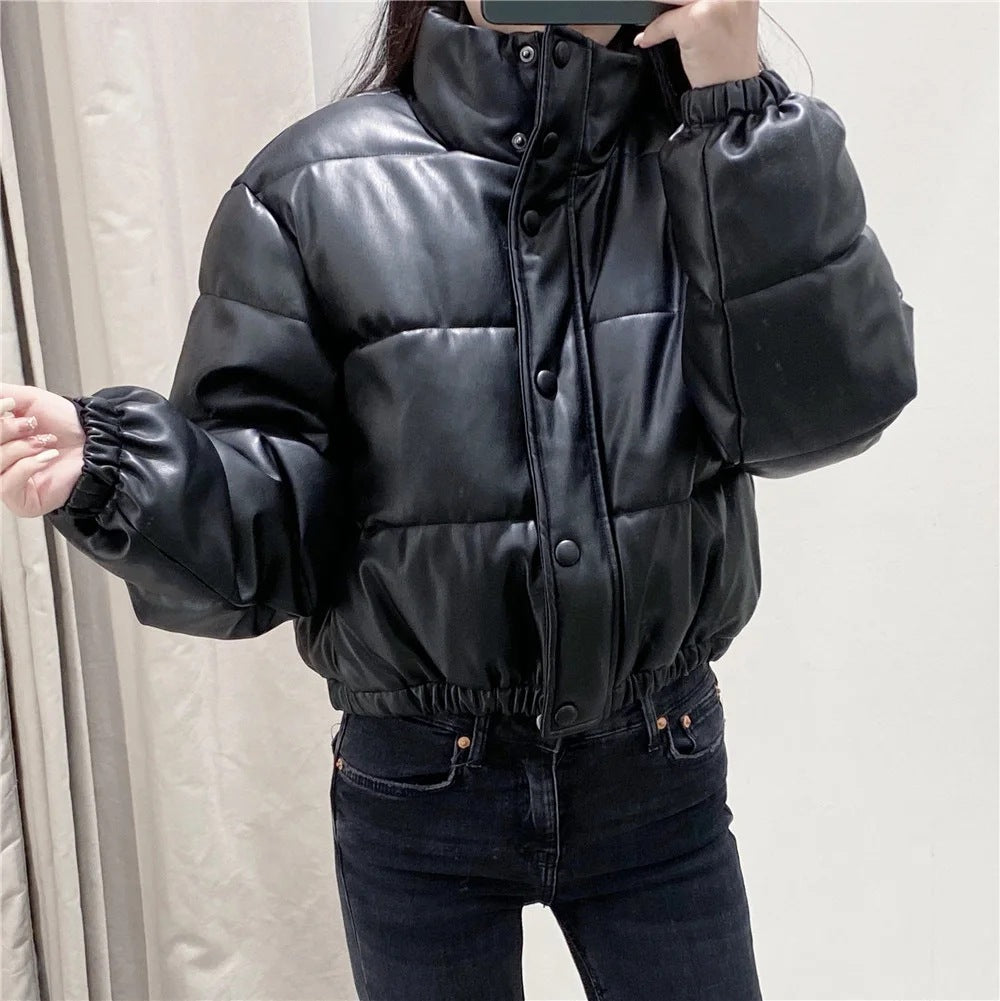 Womens  Faux leather cotton jacket