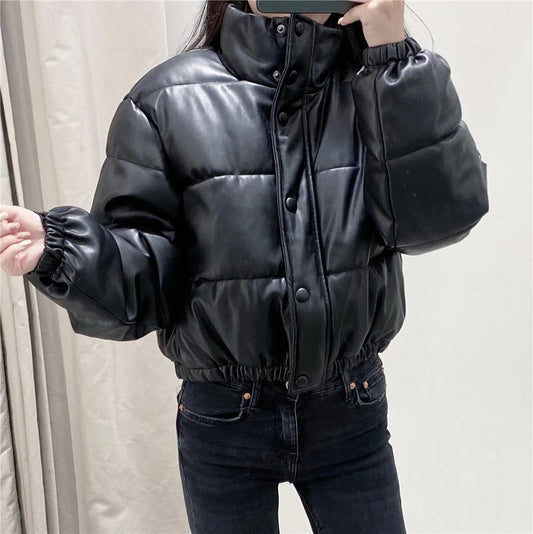 Womens  Faux leather cotton jacket