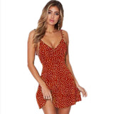 Womens Polka-dot Strappy Dress Women Summer Fashion Beach Sundress