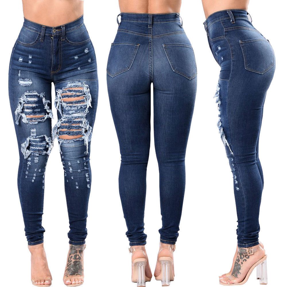 Womens Skinny High Waist ripped Jeans Pants Ladies Denim Slim Fit Pants