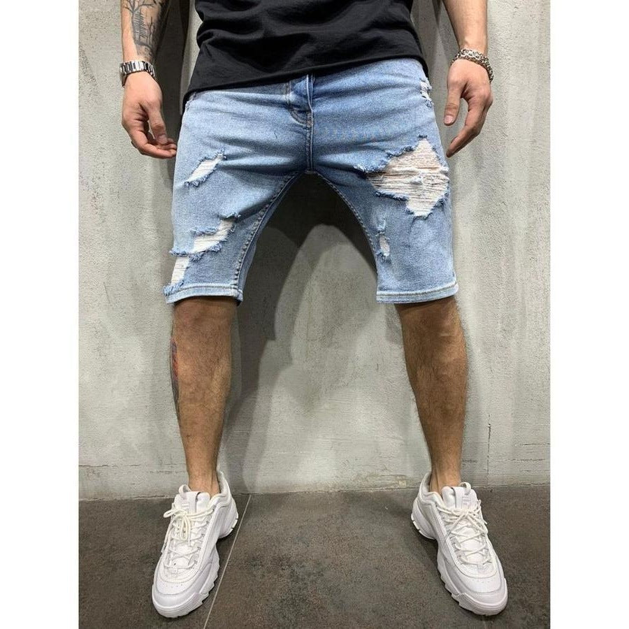 Mens Fashion Short Jeans Skinny jeans with holes men's mid waist pants