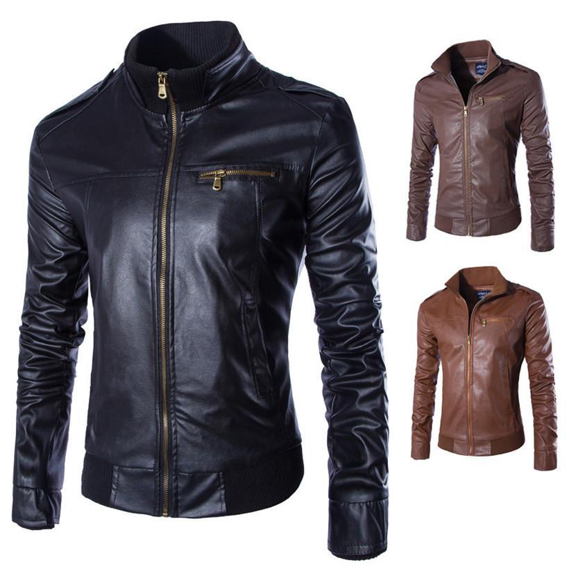 Mens Faux Leather Aviator Bomber Jacket