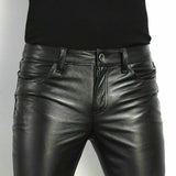 Mens Slim Fit Stretch Fashion Casual Faux Leather Pants