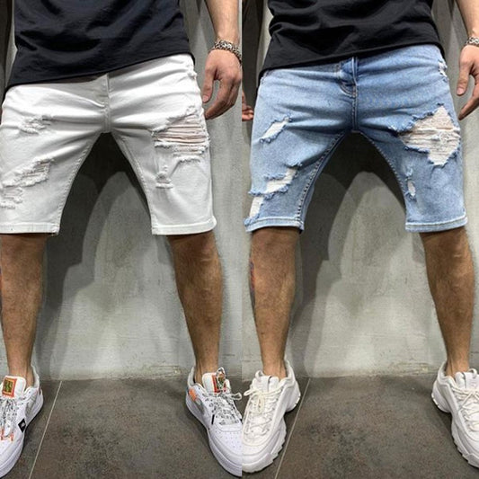 Mens Fashion Short Jeans Skinny jeans with holes men's mid waist pants