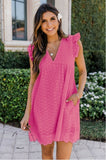 ladies Lace Dresses With Pocket Summer Sleeveless Jacquard Cutout V-Neck Beach Dress