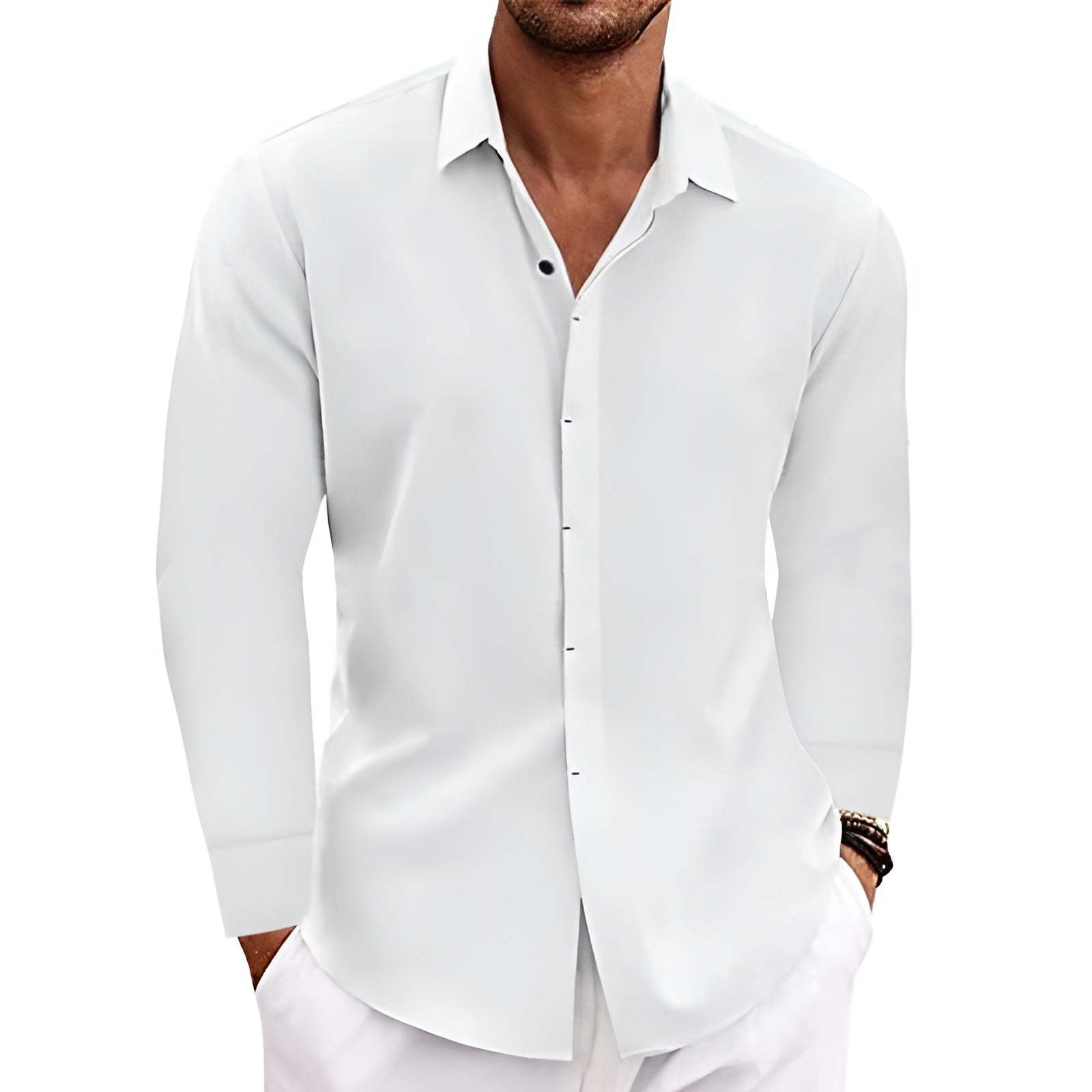 Mens Fashion Long Sleeve T-shirt Undershirt Solid Color Long Sleeve Cotton Linen Shirt Men
