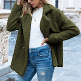 Button-down Fluffy Jacket, Loose Lapels, Plush Cardigan, Women's Top