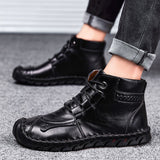 Mens Casual Leather Shoes Ankle Chukka Boots Slip On Lightweight Loafers Mid top Walking Driving Shoes for Male
