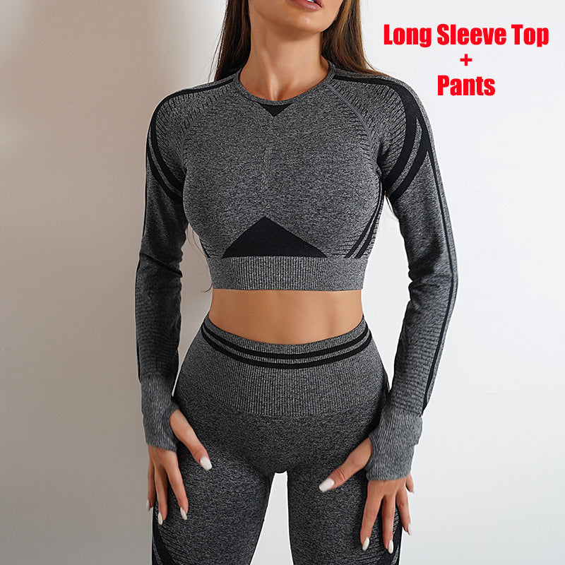 Ladies Seamless Yoga Pants Sports Gym Fitness Leggings Or Long Sleeve Tops Outfits Butt Lifting Slim Workout Sportswear Clothing