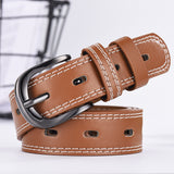 Leather Dress Belt Two-line Men's And Women's Thin Trousers Belts Korean Denim Dress Belts