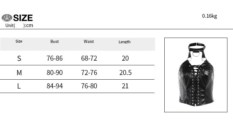 Devil Fashion Halter Top Sexy Lace-up Vest Pu Leather Dark Style