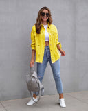 Distressed denim shirt oversized jacket frayed hem ripped shacket neon colours