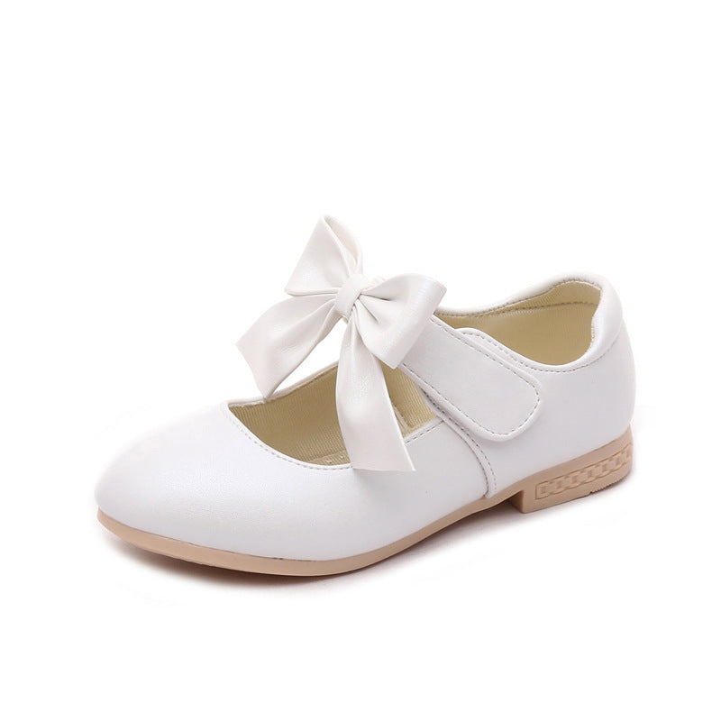 Youth Kids Girls Leather Shoes Fashion Bow Princess Party Dress Dance Flat Shoes