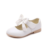 Youth Kids Girls Leather Shoes Fashion Bow Princess Party Dress Dance Flat Shoes