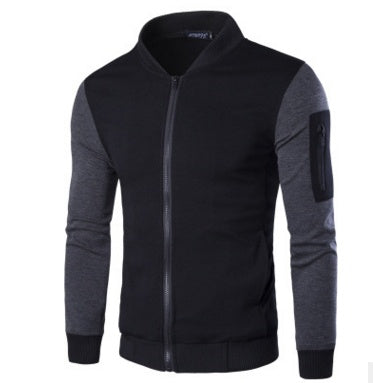 Mens Fashion Baseball Jacket Patchwork Sleeve Jacket
