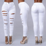 Womens High Waist Ripped Jeans Skinny Pants Leggings, Slim Stretch pencil Pant