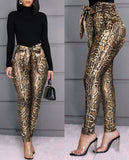 Womens Faux Leather Tie Waist Pants