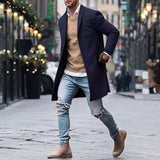 Mens Winter Trench Coats Outwear Overcoat Long Sleeve Button Up Khaki Black Coat jacket