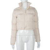WOMENS LADIES QUILTED WINTER COAT THICK PUFFER PADDED CROP VARSITY JACKET