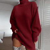Womens Solid Turtleneck Long Sweater Winter Warm Women Sweater Dress