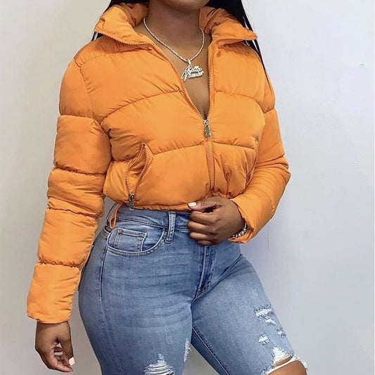 WOMENS LADIES QUILTED WINTER COAT THICK PUFFER PADDED CROP VARSITY JACKET