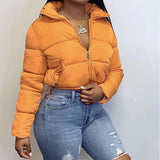 WOMENS LADIES QUILTED WINTER COAT THICK PUFFER PADDED CROP VARSITY JACKET