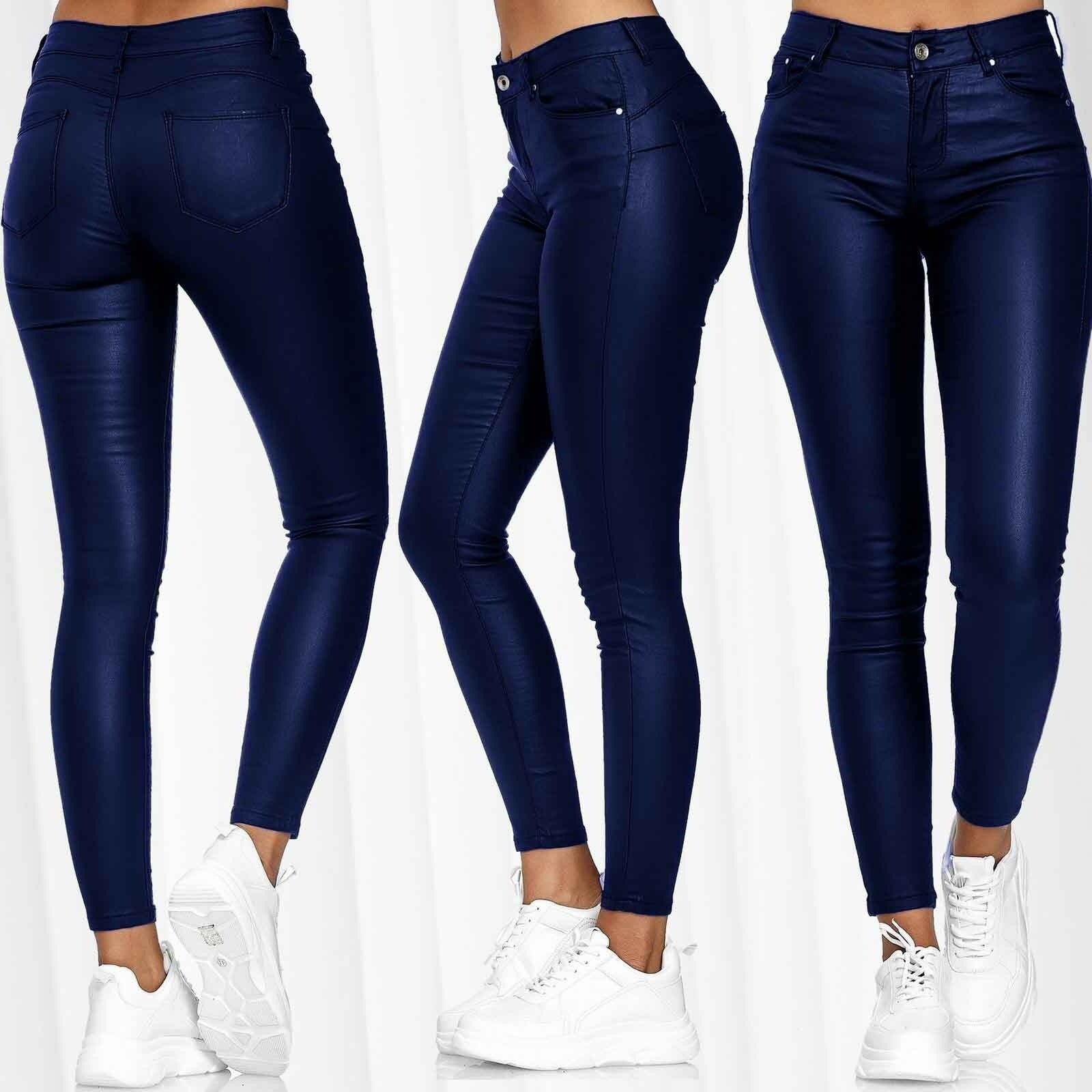 Women's Faux Leather Leggings with Pockets High Waisted Pleather Sexy Pants Stretchy Tights