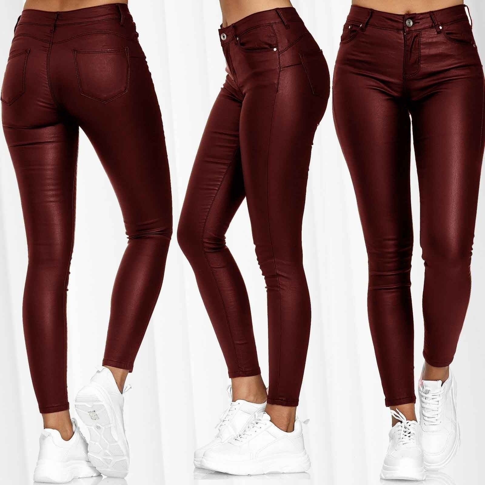 Women's Faux Leather Leggings with Pockets High Waisted Pleather Sexy Pants Stretchy Tights