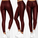 Women's Faux Leather Leggings with Pockets High Waisted Pleather Sexy Pants Stretchy Tights